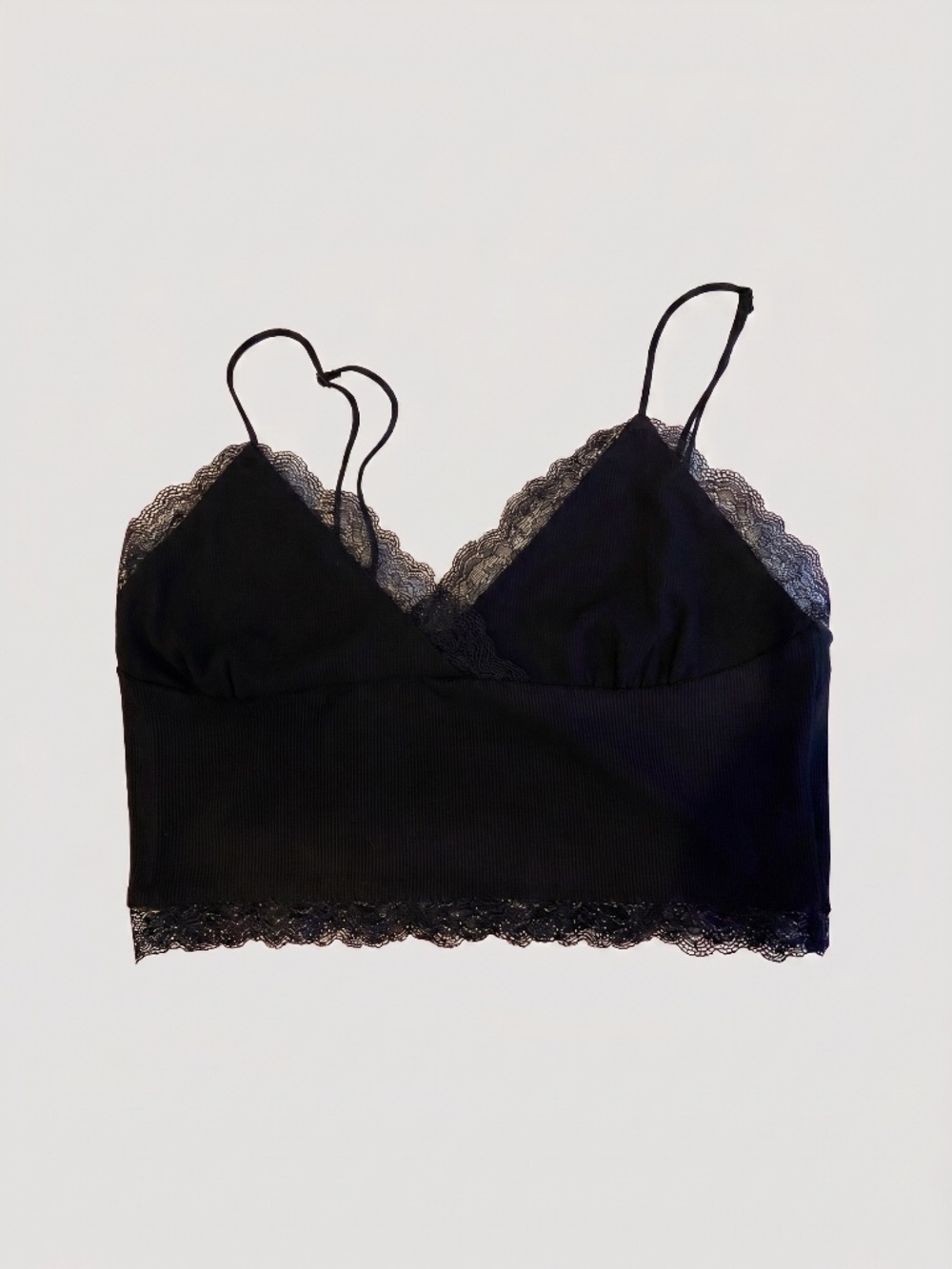 Superdown (REVOLVE) Black Ribbed Lace Trim Bralette -- Size M